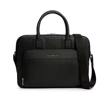 Tommy Hilfiger Central Slim AM0AM14730BDS Laptoptasche Schwarz • Genarbte Lederoptik • Schlankes Design