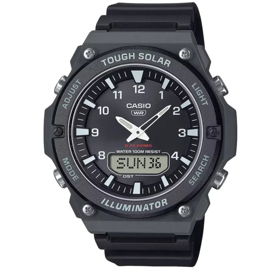Casio Tough Solar Herrenarmbanduhr, schwarz, analoges Zifferblatt mit Digitalanzeige