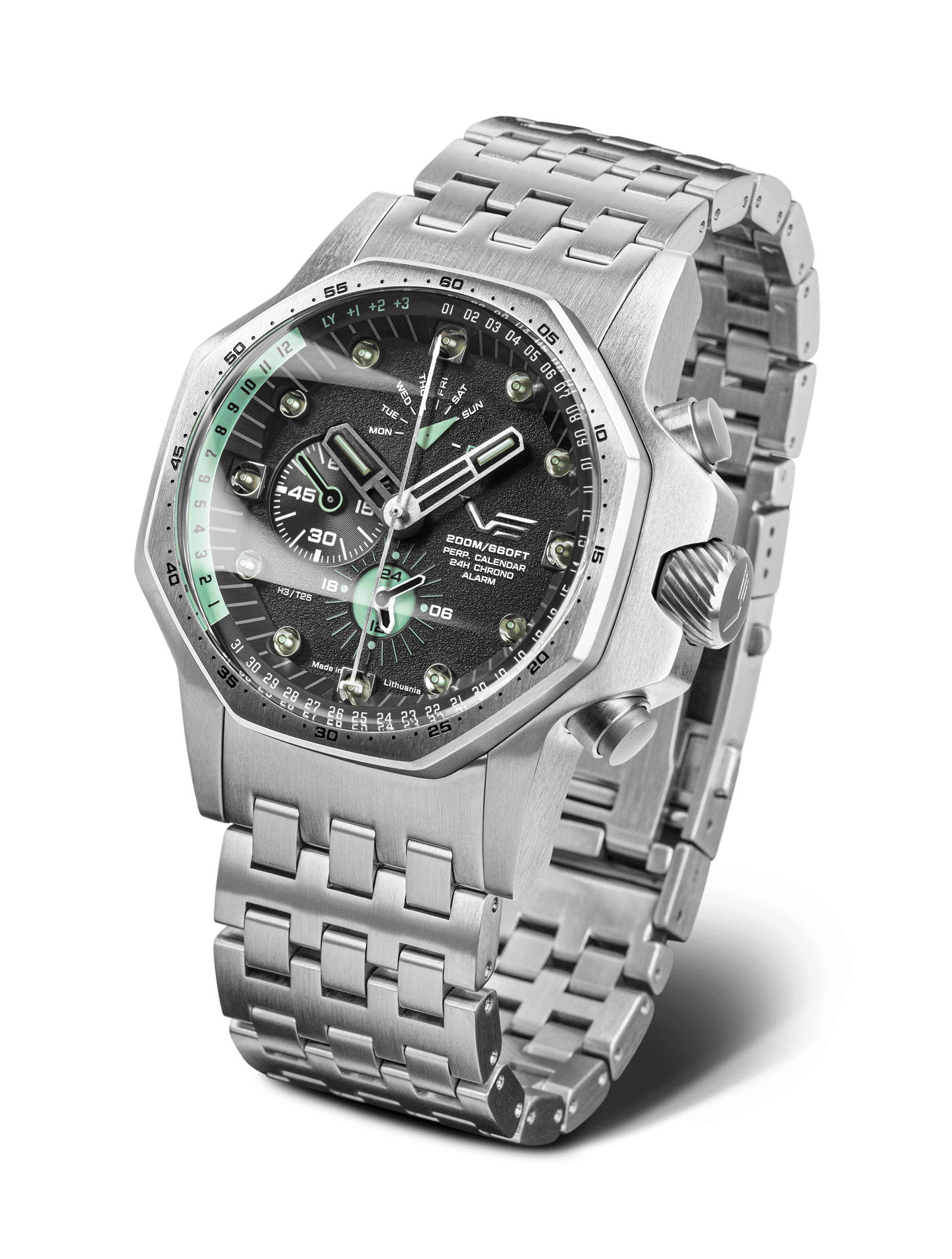 Vostok Europe herrklocka: silverfärgat metallarmband, svart urtavla