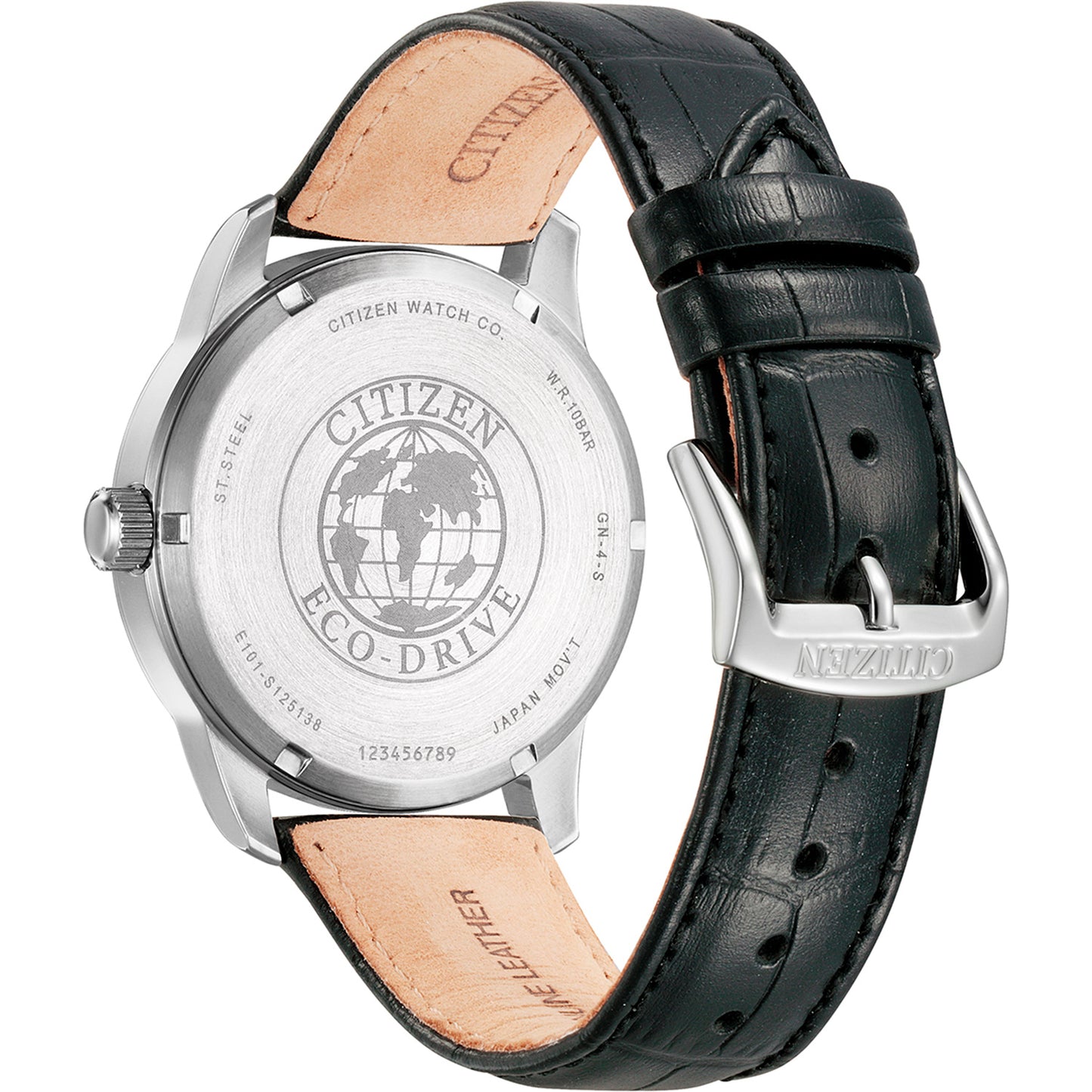 Zegarek męski Citizen Eco-Drive z czarnym skórzanym paskiem i srebrną tarczą, z datownikiem
