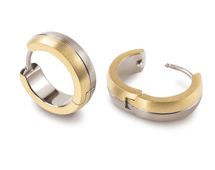 Bicolor-Titanium-Kreolen: goldener Außenring, silberner Innenring, zweiteilig