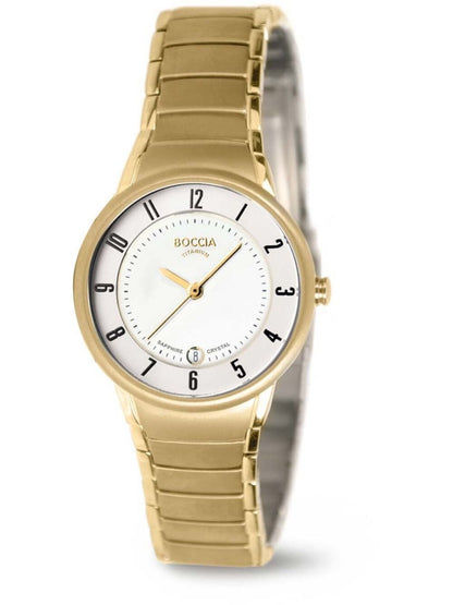 Boccia Titanium 3158-05 Damen Armbanduhr Goldfarben • Saphirglas • Titan-Gehäuse