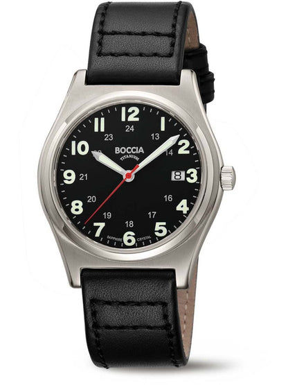 Boccia Titanium 3674-01 Herren Armbanduhr Schwarz • Saphirglas • Großes Leuchtindex-Zifferblatt