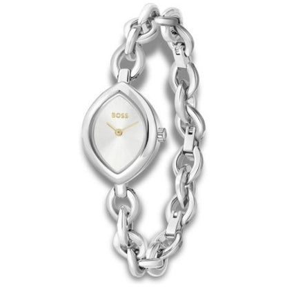 BOSS Fiora Damenuhr: ovales Gehäuse mit Mineralglas und Gliederarmband