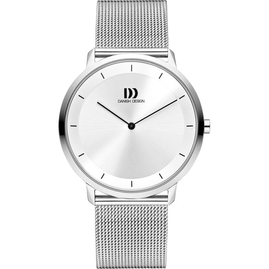 Herrenarmbanduhr mit silbernem Mesh-Armband und rundem Zifferblatt, Mineralglas