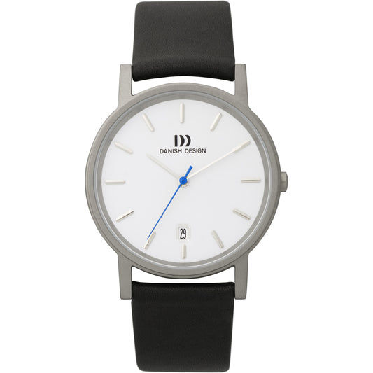 Herren-Armbanduhr von Danish Design mit Titan-Gehäuse, weißem Zifferblatt, Datumsanzeige, Lederarmband