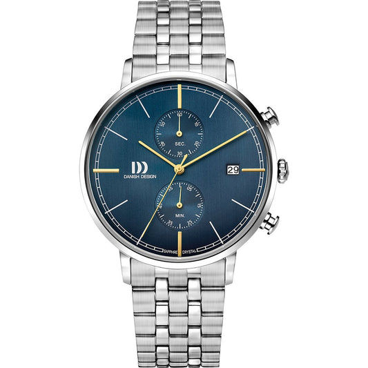 Danish Design Herrenuhr mit blauem Zifferblatt, Chronograph und Datumsanzeige, Stahlband