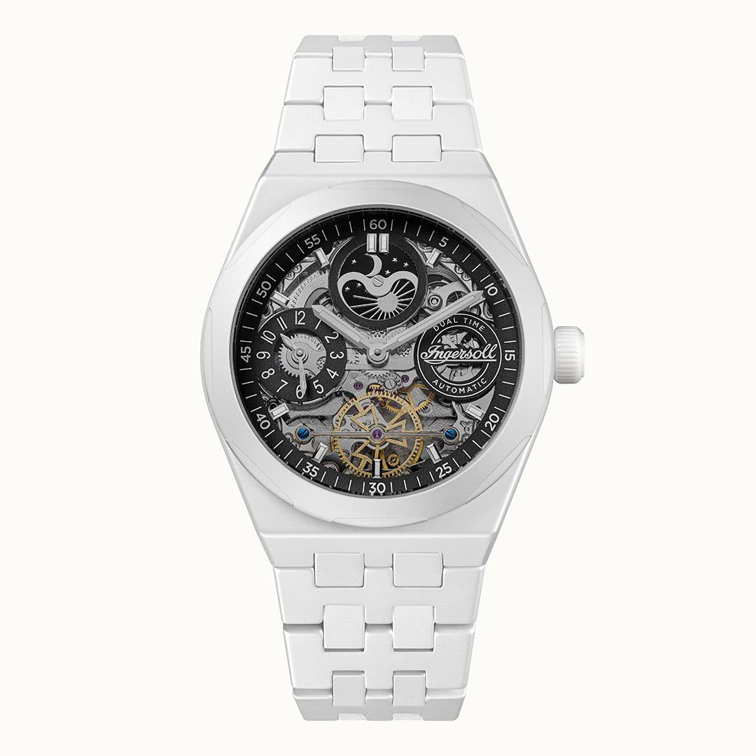 Ingersoll The Broadway I15101 Herrenuhr Weiß • Keramik Automatikuhr • Dual Time