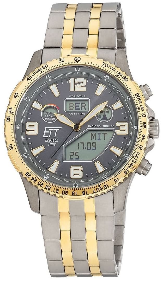 Reloj de hombre bicolor: correa de titanio, esfera gris oscuro, detalles amarillos