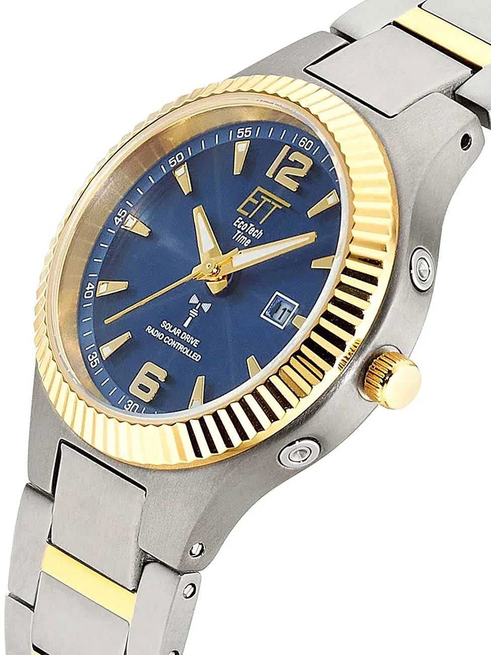 Reloj ETT Everest para mujer, esfera azul con índices, bisel dorado, caja metálica