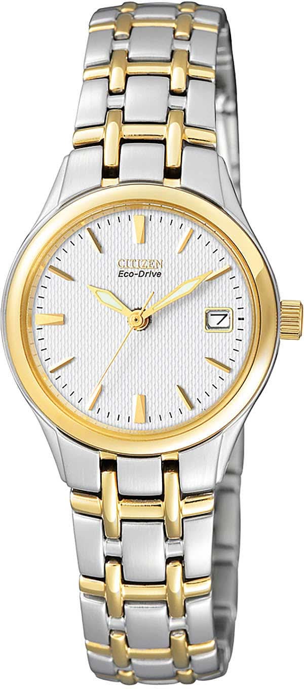 Reloj Citizen Eco-Drive bicolor para mujer con esfera blanca y brazalete de metal