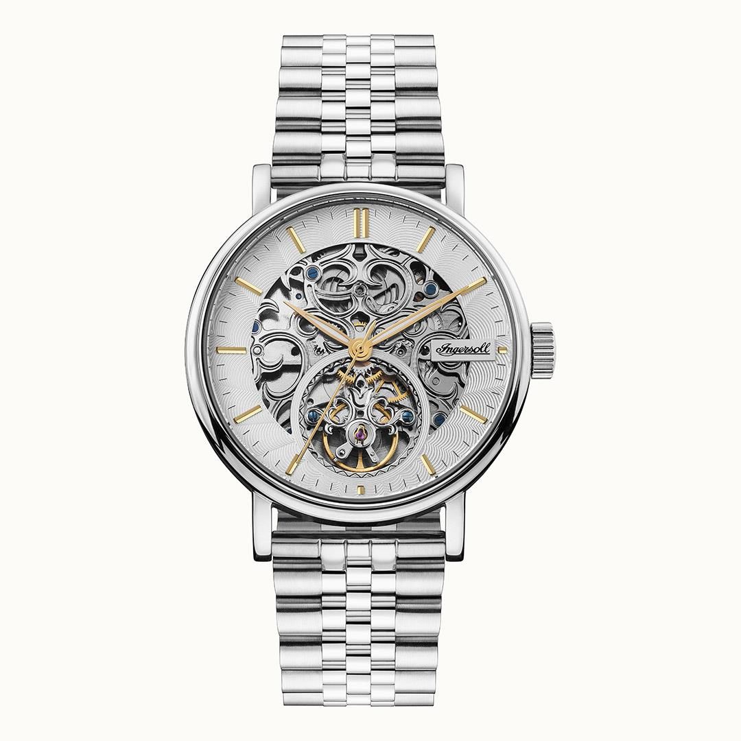 Ingersoll The Charles I05803B Herrenuhr Silber • Automatikwerk • Skelett-Zifferblatt