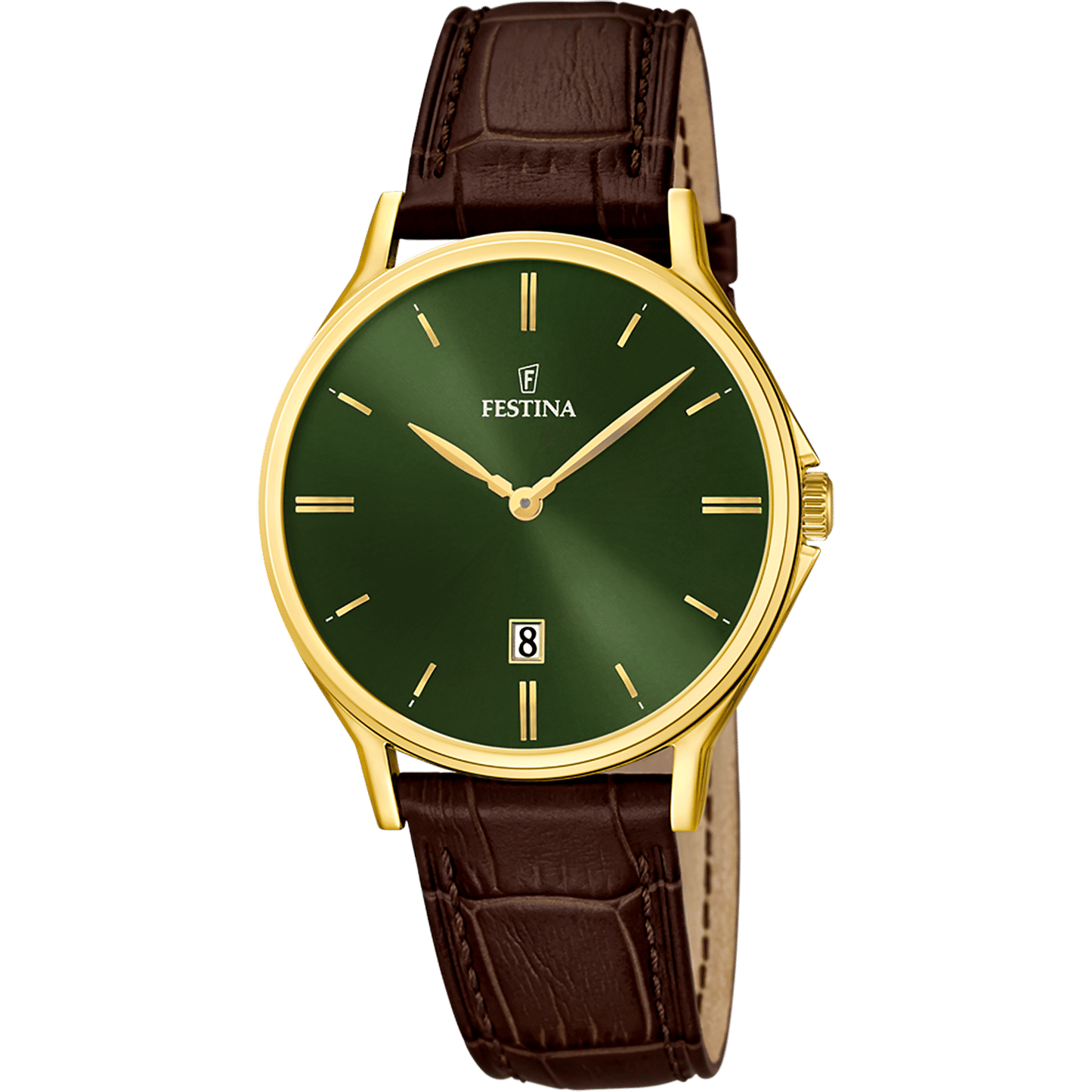 Festina Classics F16747/5 Herrenuhr Grün • Quarzwerk mit Datum • Lederarmband Braun