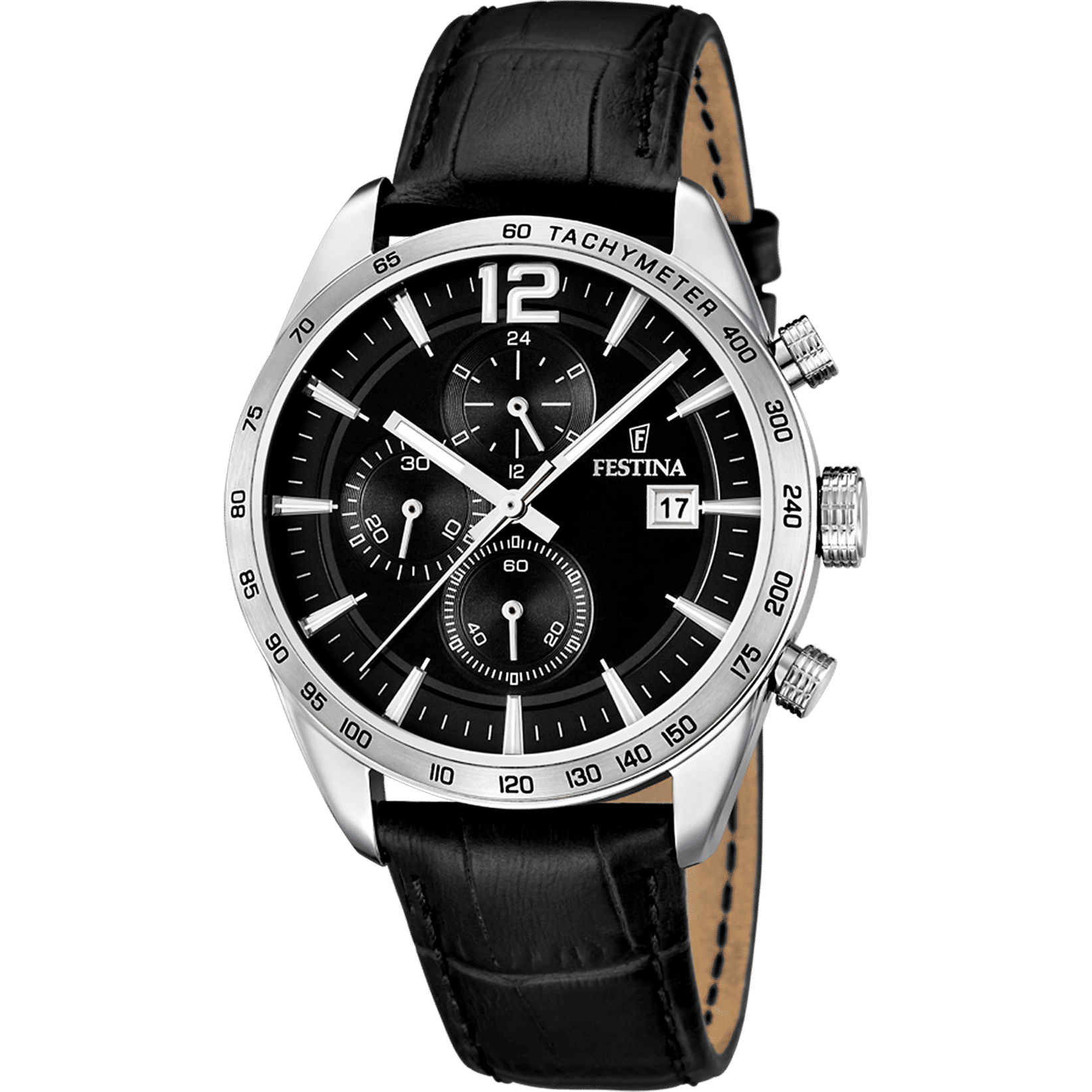 Festina Timeless Chronograph F16760/4 Herrenuhr Schwarz • Miyota Quarzwerk • Schwarzes Lederarmband