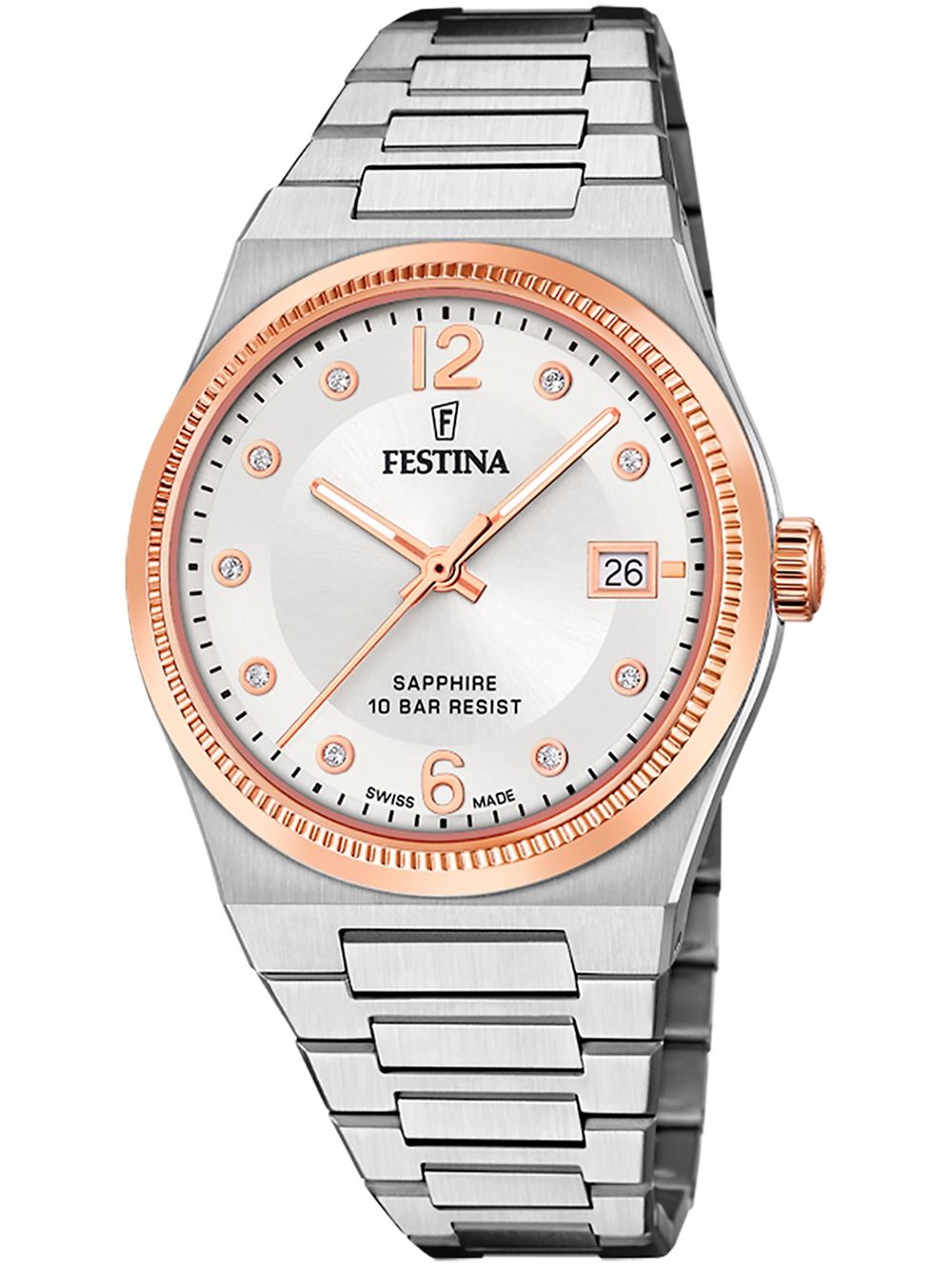 Festina Rivé F20037/1 Damenuhr Roségold • Schweizer Quarzwerk Ronda 705 • Saphirglas