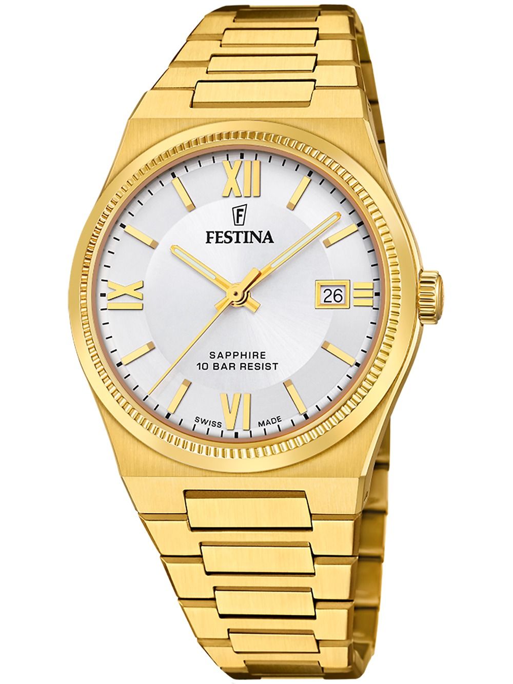 Festina Rivé F20038/1 Herrenuhr • Swiss Made Saphirglas • Goldfarben Edelstahl