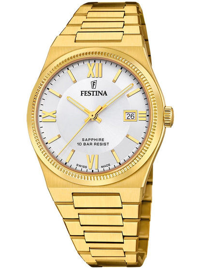 Festina Rivé F20038/1 Herrenuhr • Swiss Made Saphirglas • Goldfarben Edelstahl