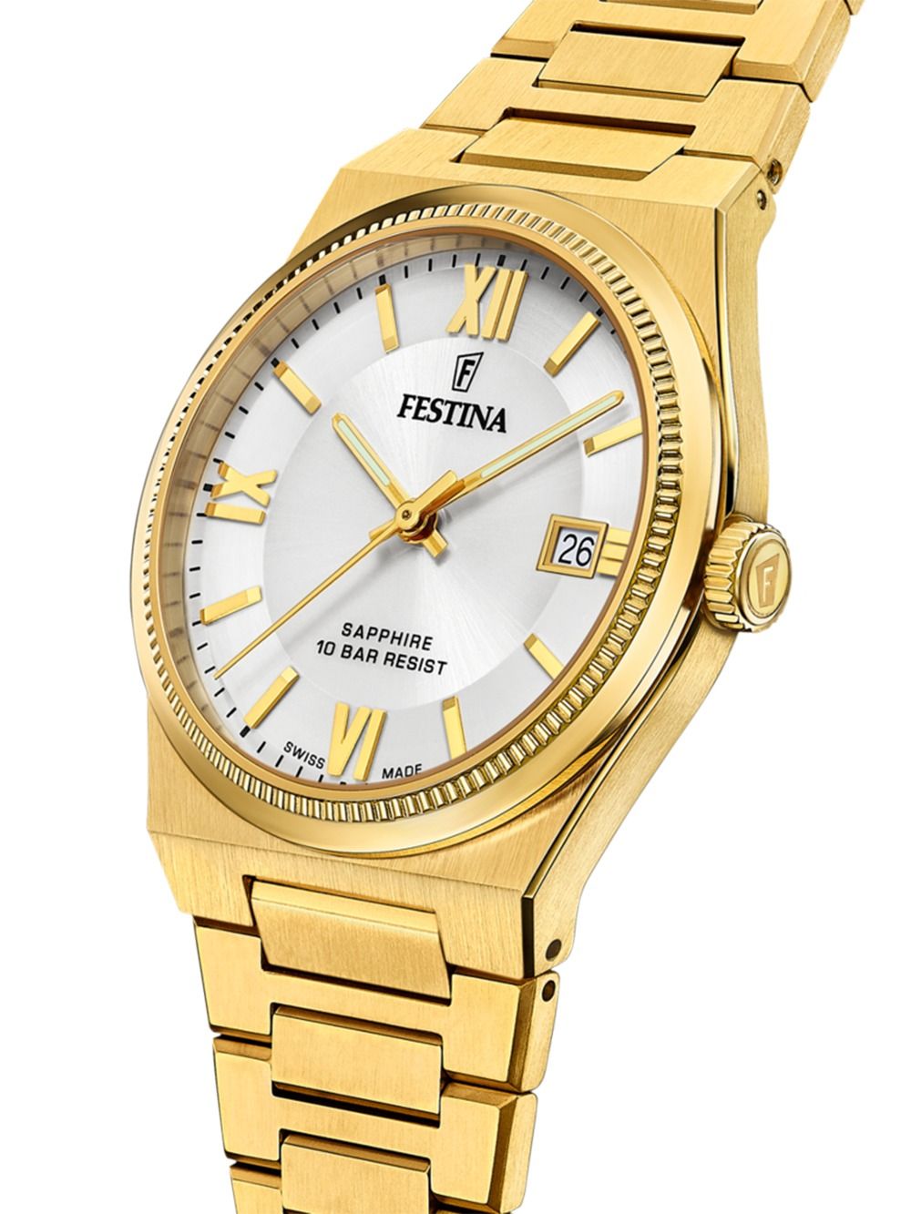 Festina Rivé F20038/1 Herrenuhr • Swiss Made Saphirglas • Goldfarben Edelstahl, Bild 2