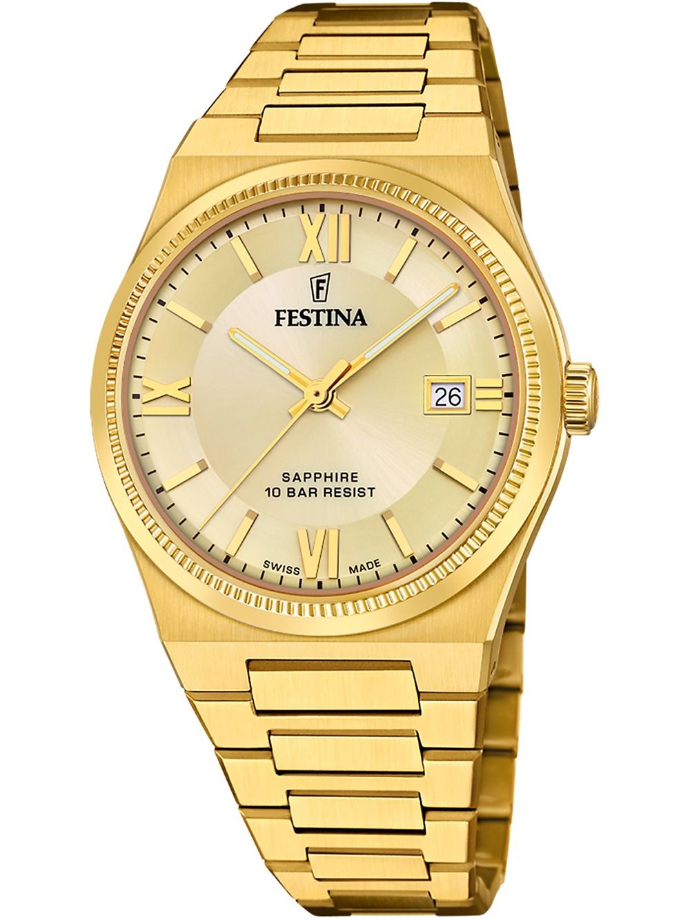 Festina Rivé F20038/2 Herrenuhr Gold • Saphirglas • Swiss Made Quarzwerk