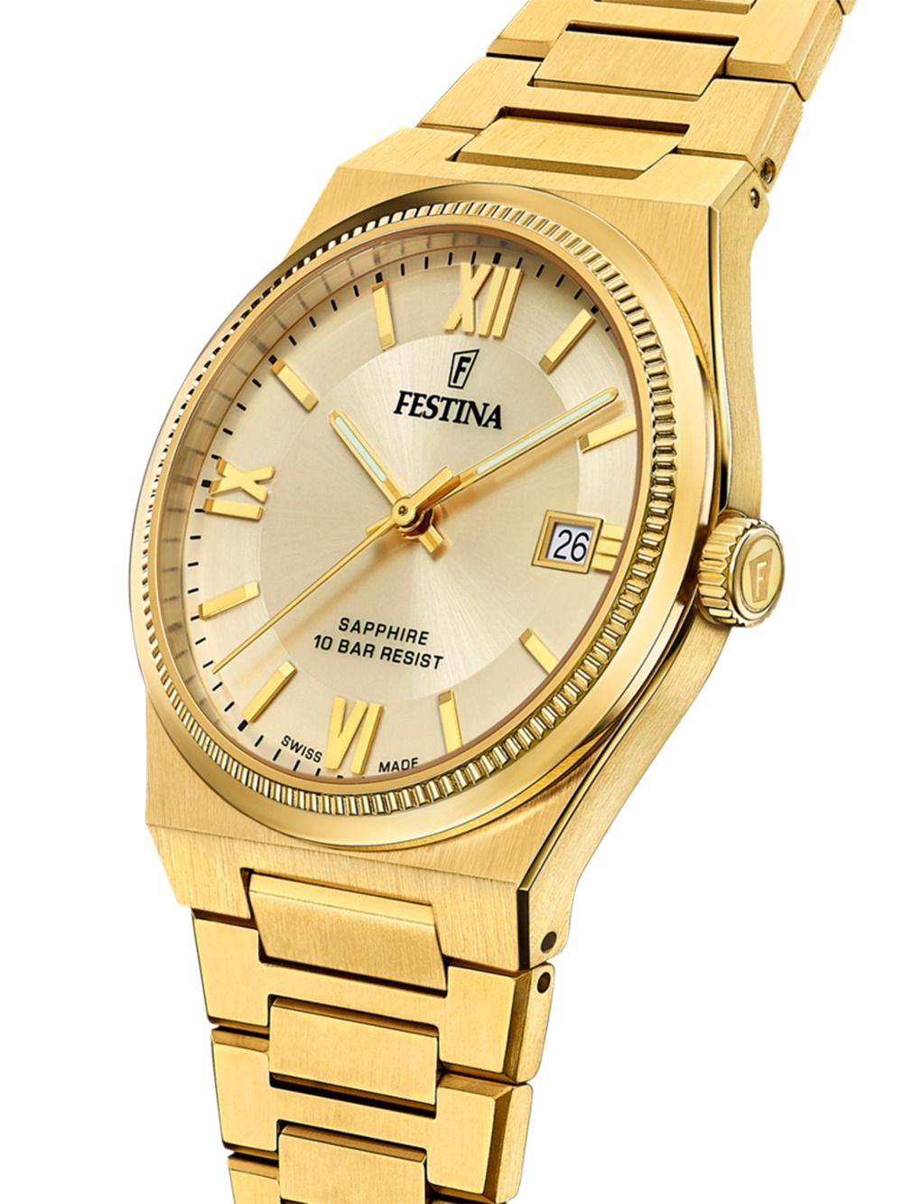 Festina Rivé F20038/2 Herrenuhr Gold • Saphirglas • Swiss Made Quarzwerk, Bild 2