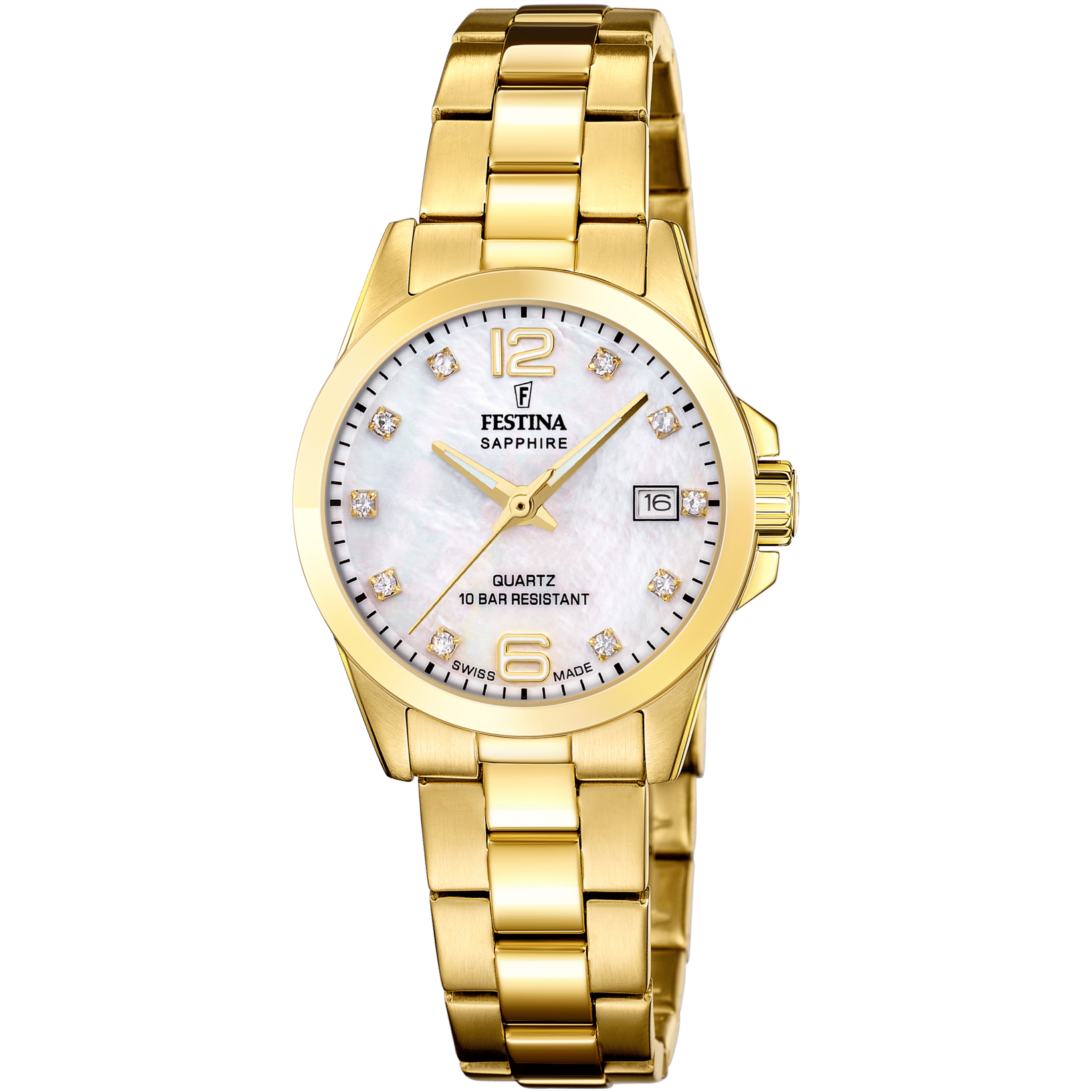 Festina F20050/1 Damenuhr Goldfarben • Schweizer Quarzwerk • Perlmutt-Zifferblatt
