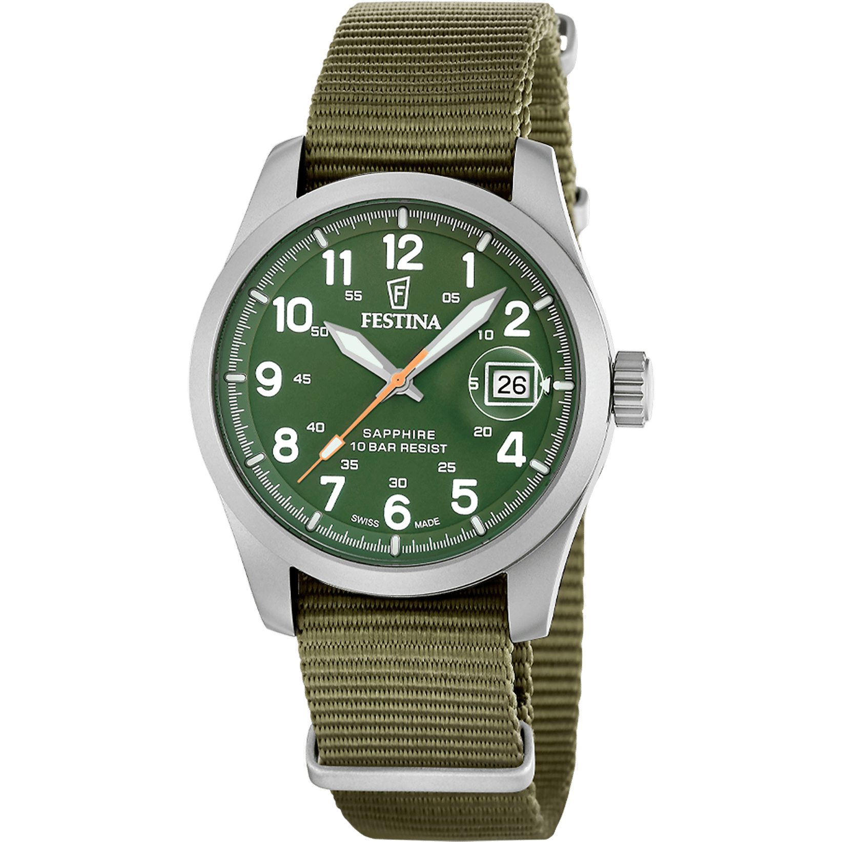 Festina Swiss Made Field F20082/2 Herrenuhr Grün • Saphirglas mit Entspiegelung • Super-LumiNova & 10 ATM