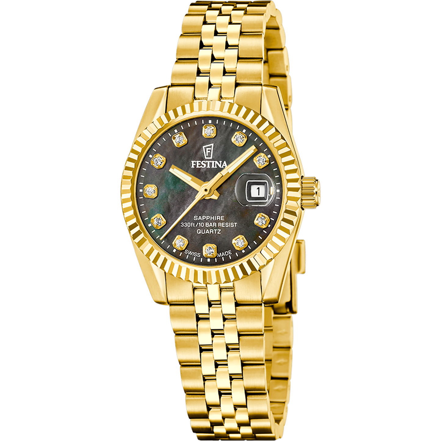 Festina Swiss Made Classic Steel F20089/3 Damenuhr Goldfarben • Saphirglas • Edelstahlgehäuse