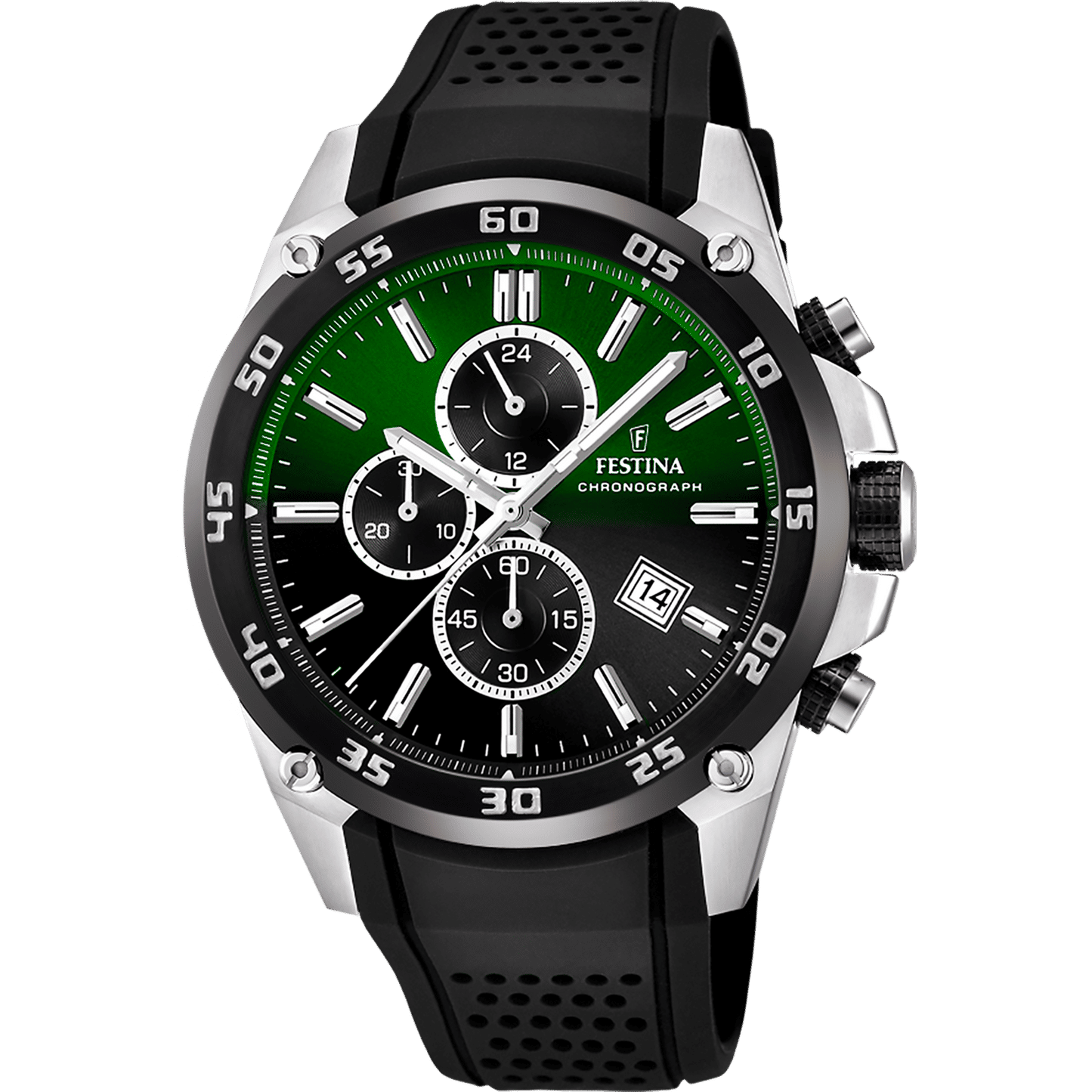 Festina F20330/B Herrenuhr Chronograph Schwarz/Dunkelgrün • Chronographenfunktion • Kautschukarmband