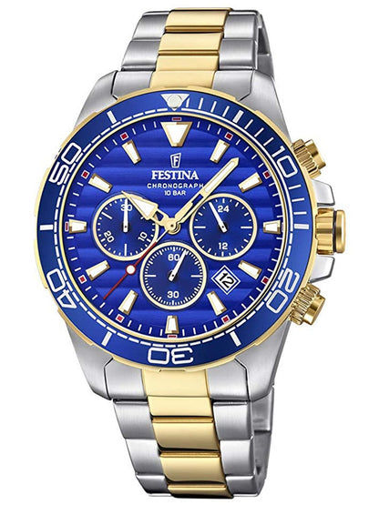 Festina Prestige F20363/2 Herrenuhr Blau • Chronograph • Bicolor-Edelstahl