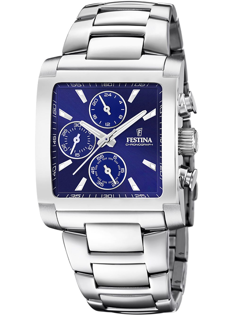 Festina Timeless Chronograph F20423/2 Herrenuhr Blau • Eckiges Edelstahlgehäuse • Mineralglas