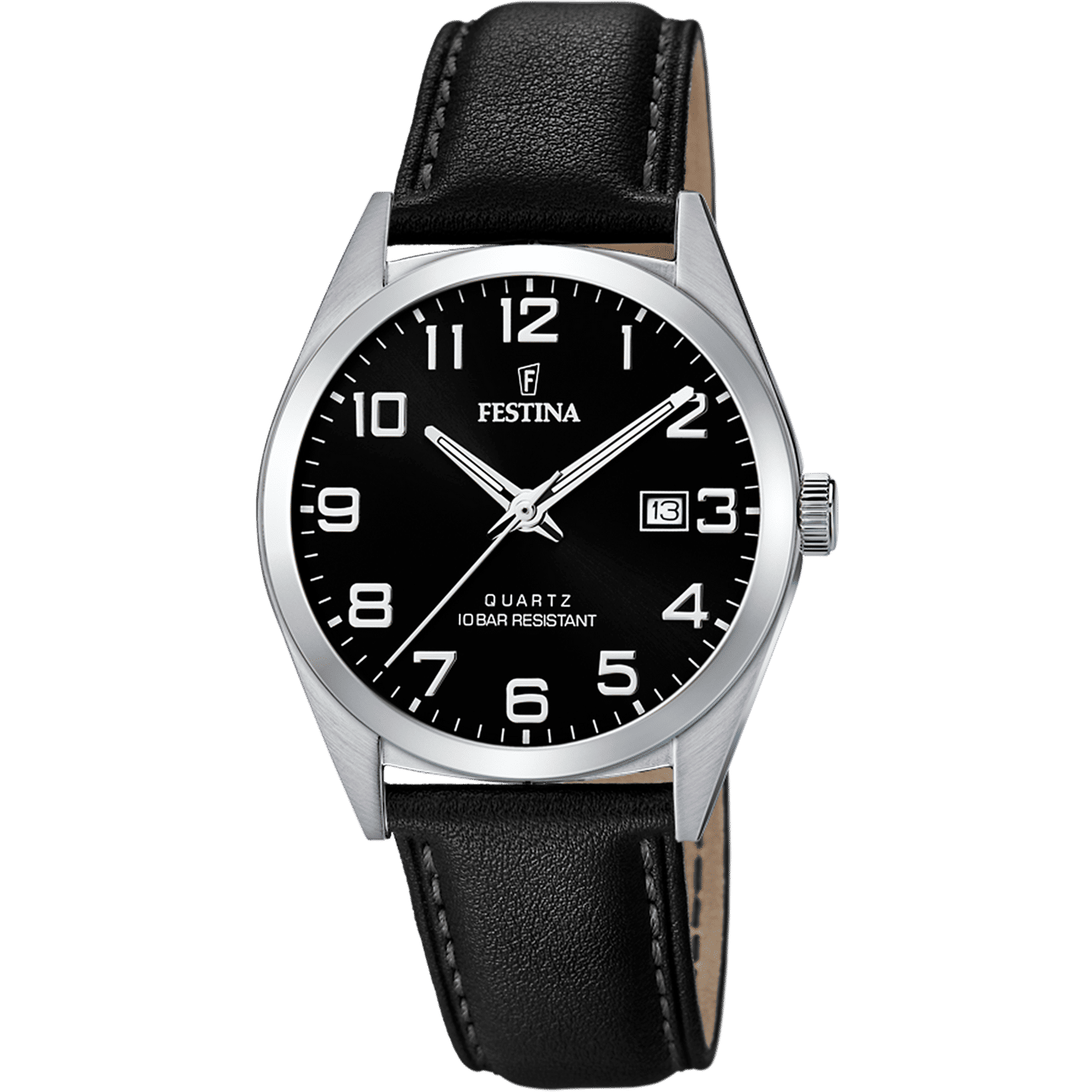 Festina Classics F20446/3 Herrenuhr Schwarz • Schwarzes Lederarmband • 10 ATM Wasserdicht