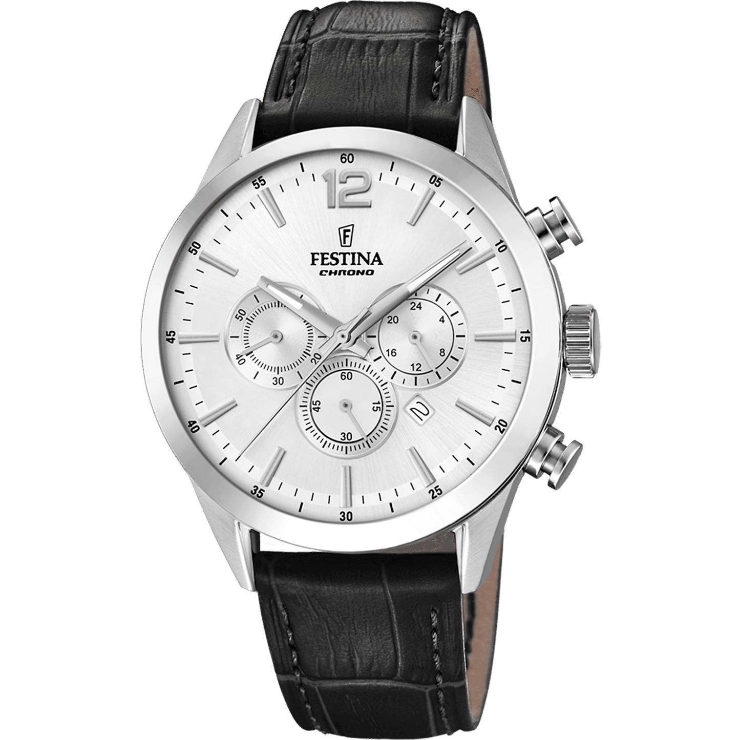 Festina Timeless Chronograph F20542/1 Herrenuhr Silber • Chronographenfunktion • Lederarmband