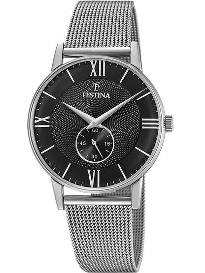 Festina Retro F20568/4 Herrenuhr Schwarz • Mineralglas • Mesh-Edelstahlarmband