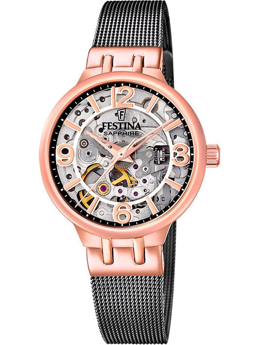 Festina Automatic Skeleton F20581/3 Damenuhr Schwarz • Miyota-Automatikwerk • Saphirglas