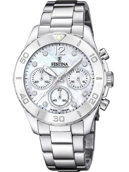 Festina Boyfriend F20603/1 Damen • Perlmutt-Chronograph • Edelstahl-Gliederband