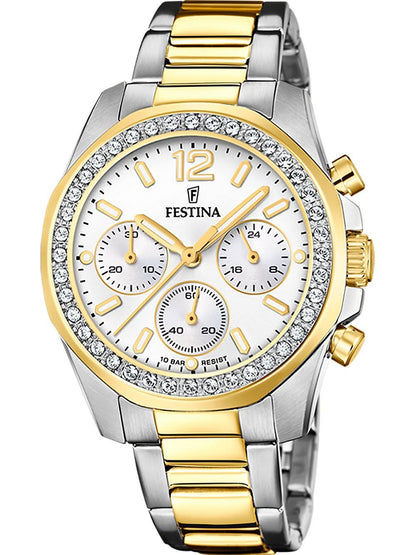 Festina Boyfriend F20607/1 Damenuhr Chronograph Silber • Mineralglas • Leuchtzifferblatt