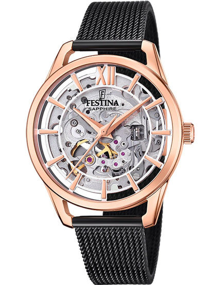 Festina Skeleton Automatic F20628/3 Damenuhr Schwarz • Automatikwerk • Saphirglas