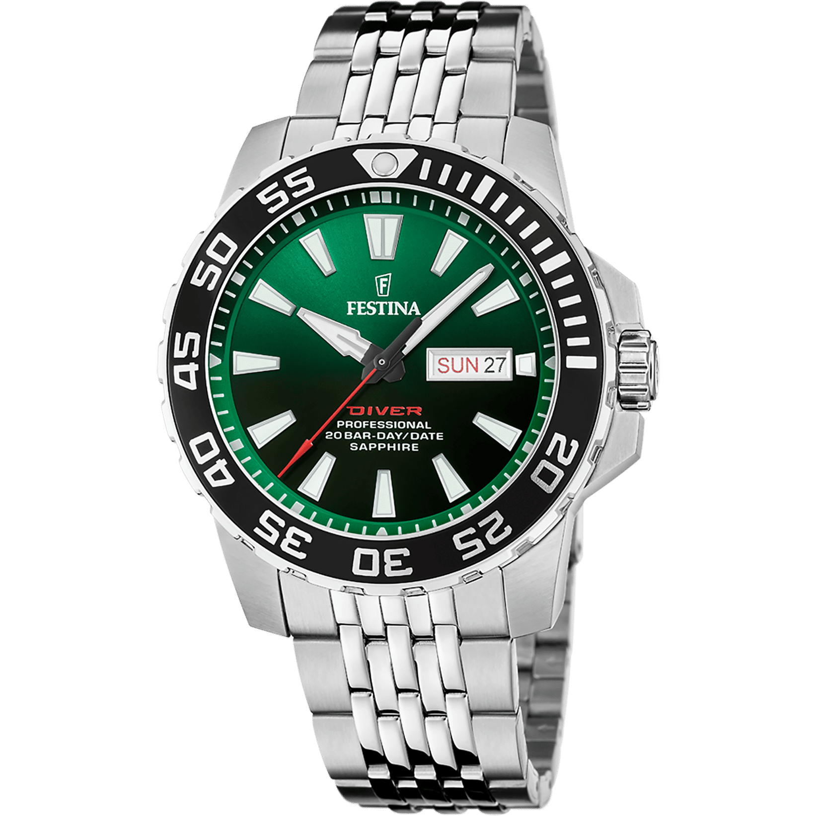 Festina F20661/2 Professional Diver Herrenuhr Grün • 20 ATM Wasserdicht • Edelstahlgehäuse
