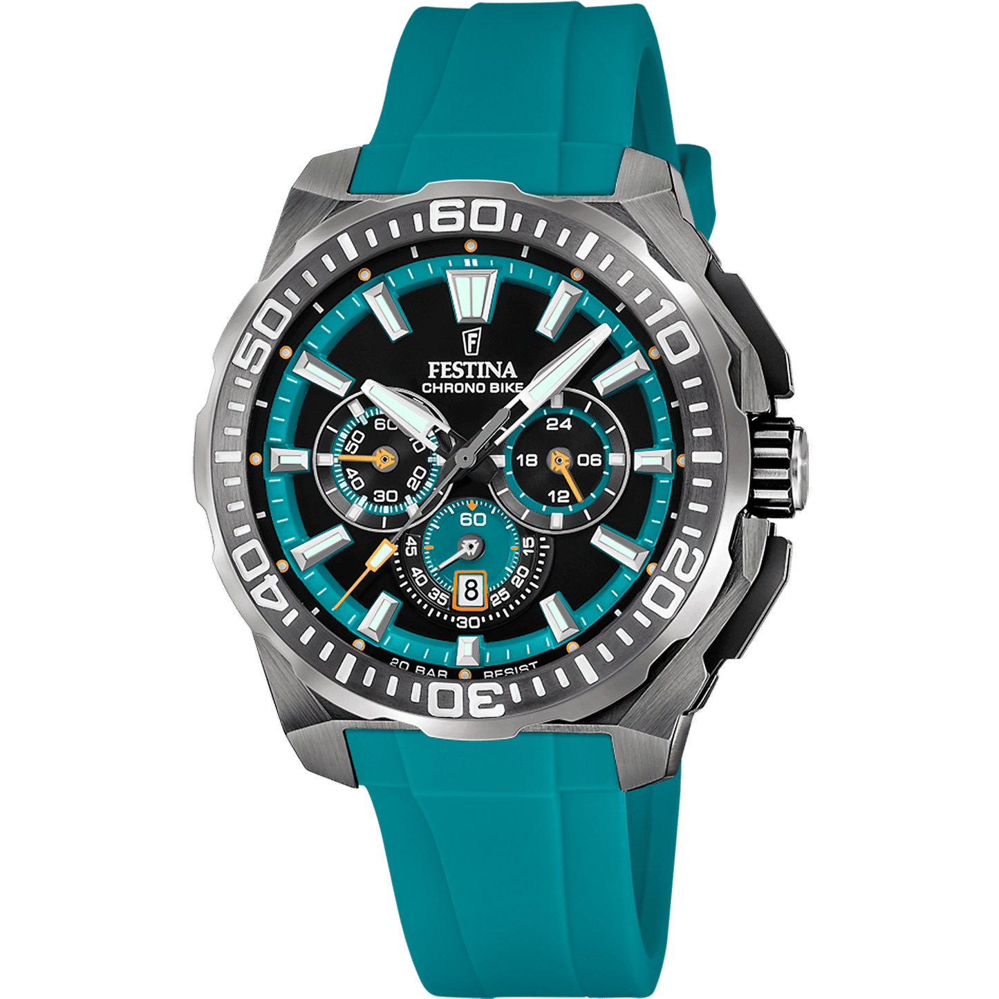 Festina Chrono Bike F20725/6 Herrenuhr Chronograph Schwarz/Türkis • Mineralglas • 20 ATM Wasserdicht