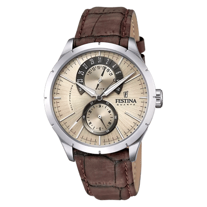 Festina Retro F16573/9 Herrklocka Beige • Mineralglas • Multifunktions Kvartsur