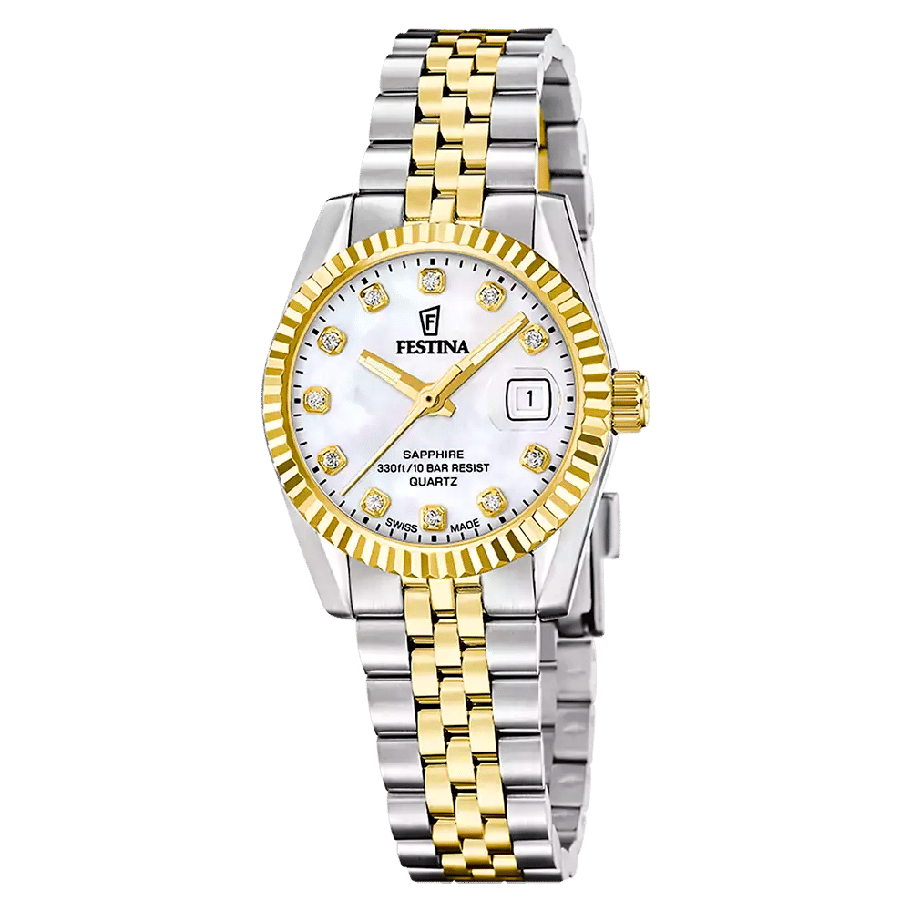 Festina Classic Swiss Made F20088/1 Damklocka Guld • Safirglas • Swiss Made Kvartsrörverk