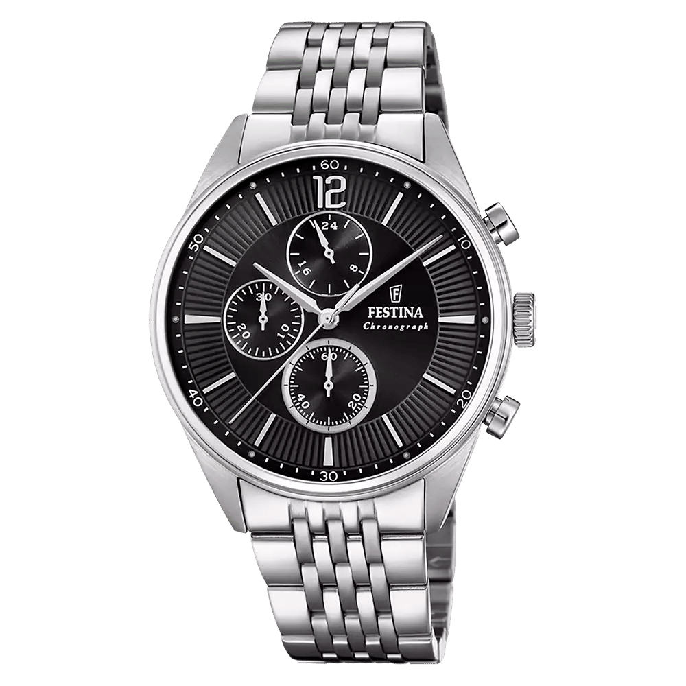 Festina Timeless Chronograph F20285/4 Herrur Svart • Kvarskronograf • Mineralglas