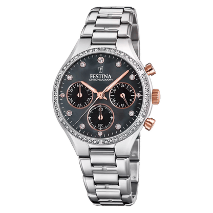 Festina Boyfriend F20401/4 Damklocka • Kronograf • Rostfritt stålboett med Zirkoner