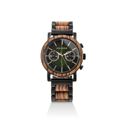 Holzkern Askja Herrenuhr • Naturholz & Marmor • Dual Time Quarzwerk, Bild 2