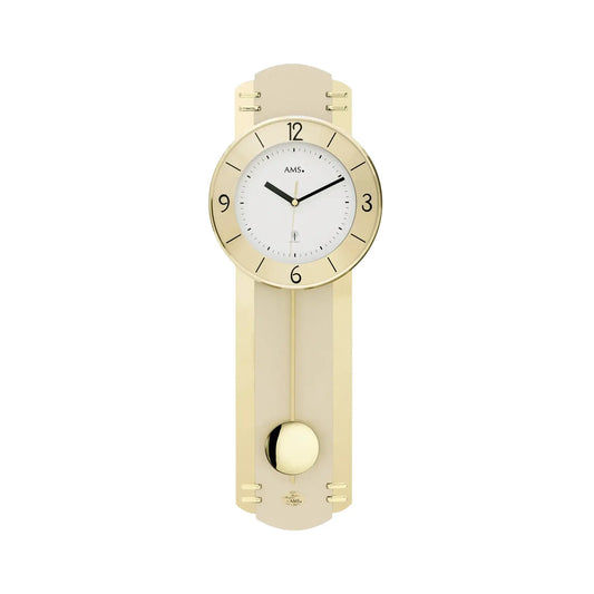 Reloj de pared con péndulo AMS F5293 de madera • Mecanismo de péndulo radiocontrolado • Acabado en latón