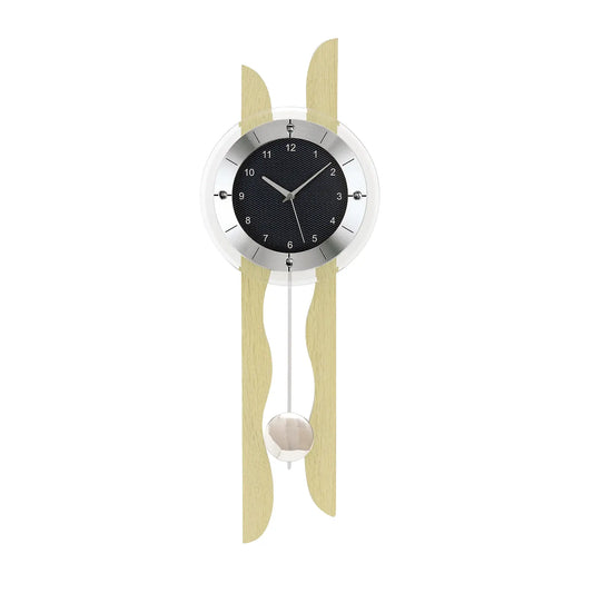 Wanduhr mit rundem Zifferblatt, Ahornholzgehäuse und pendelnder Glas-Kugel