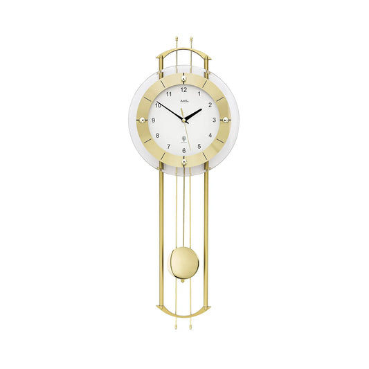 Reloj de pared con péndulo radiocontrolado AMS F5257, latón • Mecanismo radiocontrolado • Cristal mineral facetado