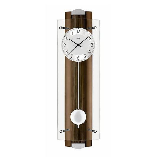 Reloj de pared AMS F5259/1Q de nogal • Mecanismo de péndulo de cuarzo • Cristal mineral