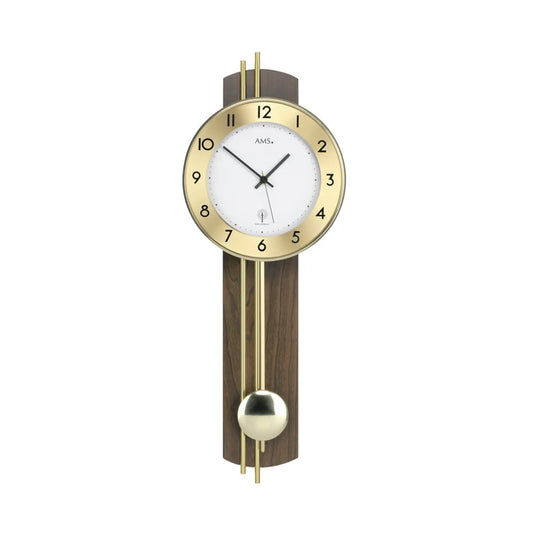 Reloj de pared AMS F5266/1 de nogal • Reloj de péndulo radiocontrolado • Cubierta de cristal mineral