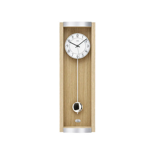 Reloj de pared AMS F5285 Sonoma/Aluminio negro • Mecanismo de péndulo radiocontrolado • Madera maciza de roble